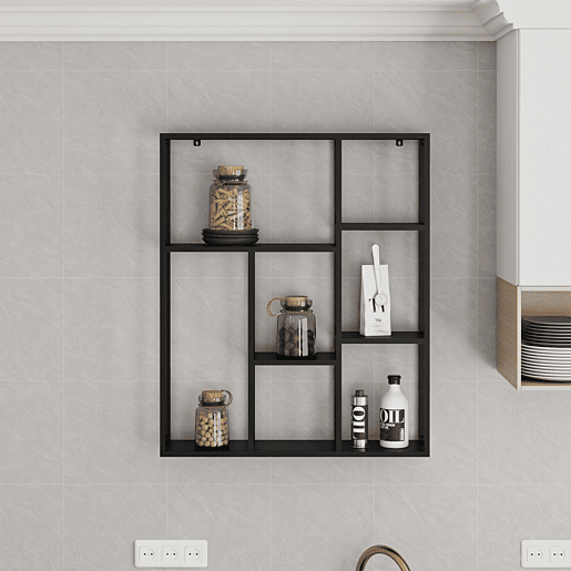 Estante de parede Jämijärvi com 6 compartimentos abertos em aço 90 x 75 x 18 cm - Preto mate en.casa