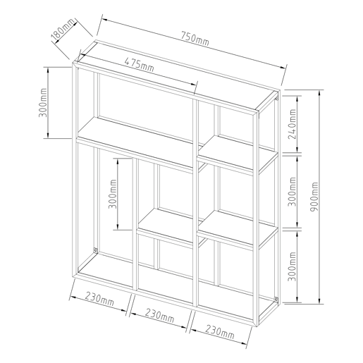 Estante de parede Jämijärvi com 6 compartimentos abertos em aço 90 x 75 x 18 cm - Preto mate en.casa