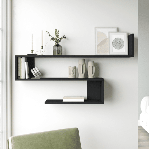 Estante de parede Kitee 3 prateleiras Aglomerado 120 x 15 x 72 cm - Preto en.casa