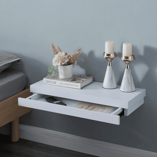 Estante de parede Karkkila com gaveta até 5 kg MDF 60 x 24 x 8 cm - Branco en.casa