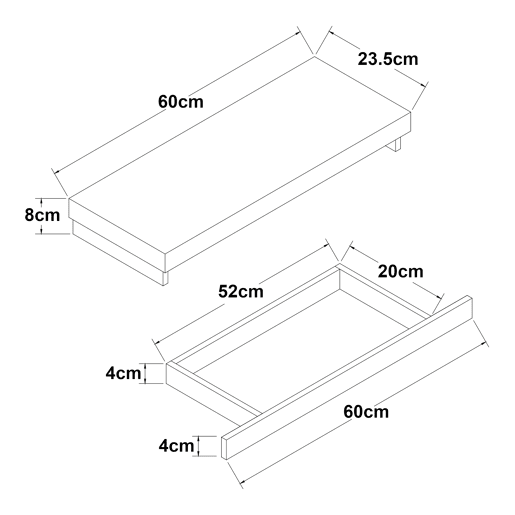 Estante de parede Karkkila com gaveta até 5 kg MDF 60 x 24 x 8 cm - Branco en.casa