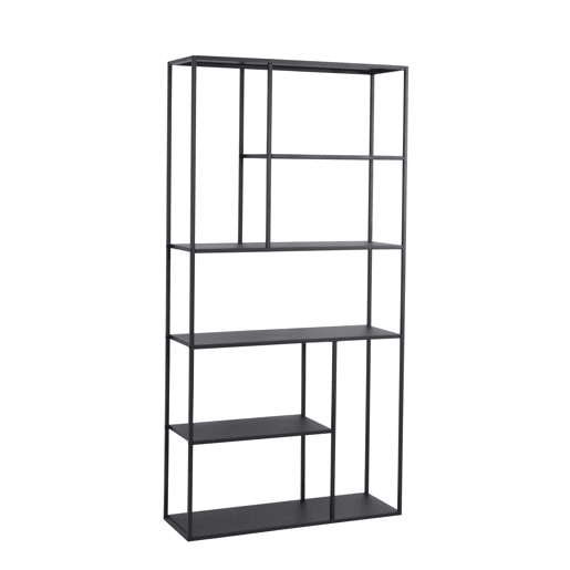 Estante de chão Vehmaa com 7 compartimentos abertos em aço de design industrial 188 x 90 x 30 cm - Preto en.casa