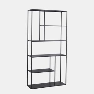 Estante de chão Vehmaa com 7 compartimentos abertos em aço de design industrial 188 x 90 x 30 cm - Preto en.casa