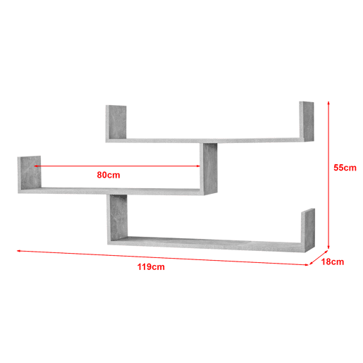Estante de parede Grimstad 3 níveis até 14 kg - aglomerado 119 x 18 x 55 cm - efeito betão en.casa