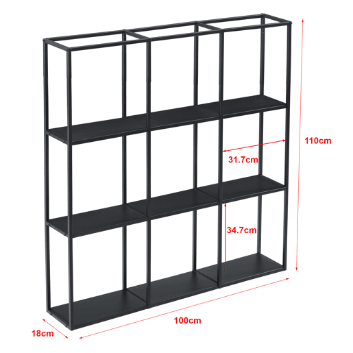 Estante de parede Jelsa com 9 compartimentos abertos Estante de ferro 100 x 18 x 110 cm Preto en.casa Estante de parede Jelsa com 9 compartimentos abertos Estante de ferro 100 x 18 x 110 cm Preto en.casa