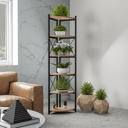 Estante para plantas Ulfborg com 6 prateleiras de metalaglomerado 160x30x30 cm - Efeito madeira preta en.casa