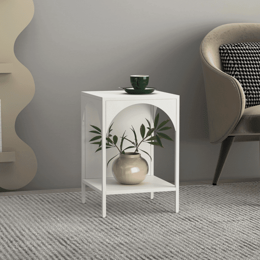 Estante de chão Akaa design arqueado 2 níveis em aço 52 x 35 x 35 cm - Branco en.casa