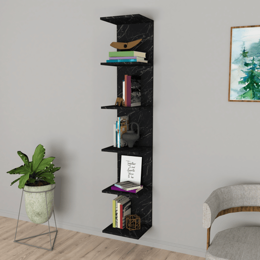Estante de parede Surahammar 6 níveis em aglomerado de madeira 180 x 35 x 32 cm - efeito mármore preto en.casa