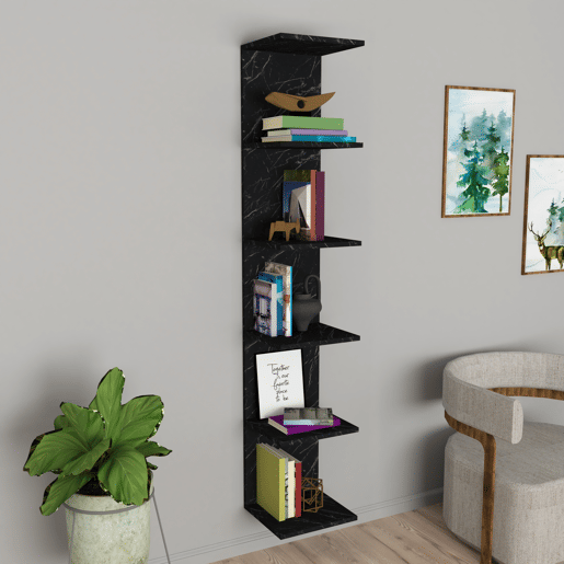 Estante de parede Surahammar 6 níveis em aglomerado de madeira 180 x 35 x 32 cm - efeito mármore preto en.casa