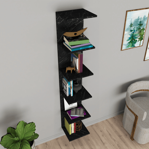 Estante de parede Surahammar 6 níveis em aglomerado de madeira 180 x 35 x 32 cm - efeito mármore preto en.casa
