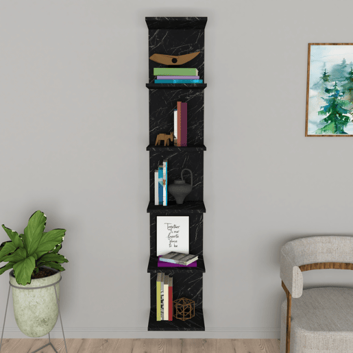 Estante de parede Surahammar 6 níveis em aglomerado de madeira 180 x 35 x 32 cm - efeito mármore preto en.casa