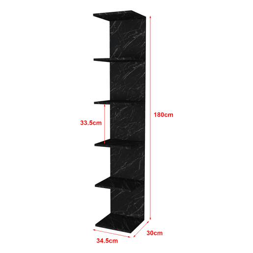 Estante de parede Surahammar 6 níveis em aglomerado de madeira 180 x 35 x 32 cm - efeito mármore preto en.casa