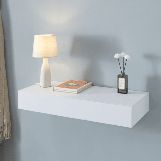 Estante de parede Karstula com 2 gavetas MDF revestido a PVC 80 x 35 x 12 cm - Branco en.casa