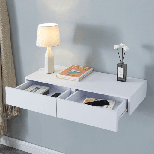 Estante de parede Karstula com 2 gavetas MDF revestido a PVC 80 x 35 x 12 cm - Branco en.casa