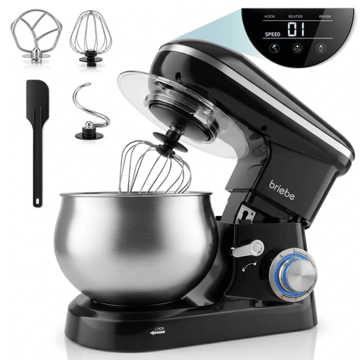 Briebe KM1164B Batedeira Planetária com Taça Profissional, 5L, 6 Velocidades,Tela tátil LED + Balança de Cozinha, 1800, Preto