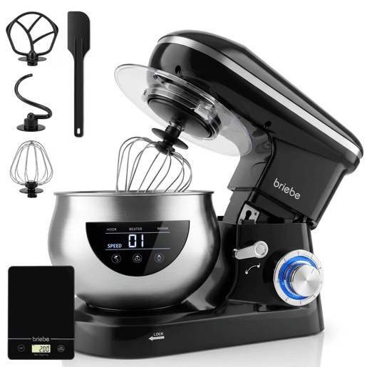Briebe KM1164B Batedeira Planetária com Taça Profissional, 5L, 6 Velocidades,Tela tátil LED + Balança de Cozinha, 1800, Preto