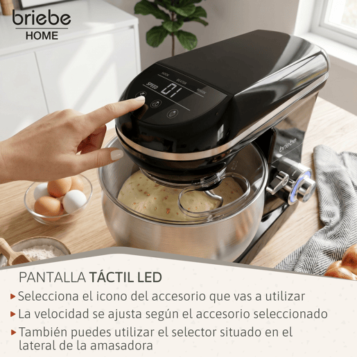 Briebe KM1164B Batedeira Planetária com Taça Profissional, 5L, 6 Velocidades,Tela tátil LED + Balança de Cozinha, 1800, Preto