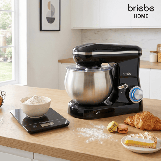 Briebe KM1164B Batedeira Planetária com Taça Profissional, 5L, 6 Velocidades,Tela tátil LED + Balança de Cozinha, 1800, Preto