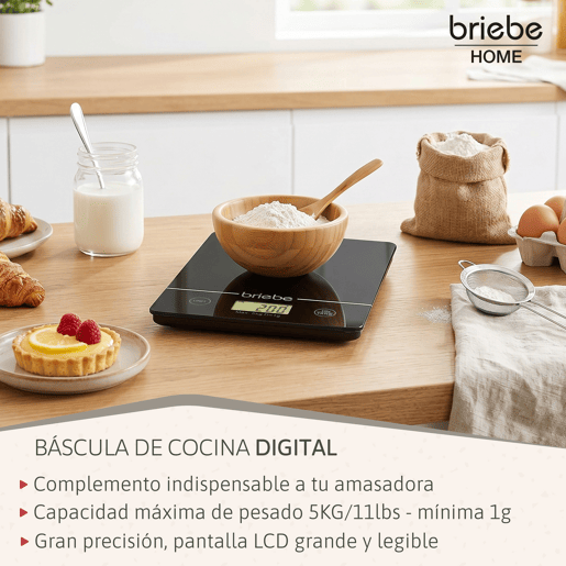 Briebe KM1164B Batedeira Planetária com Taça Profissional, 5L, 6 Velocidades,Tela tátil LED + Balança de Cozinha, 1800, Preto