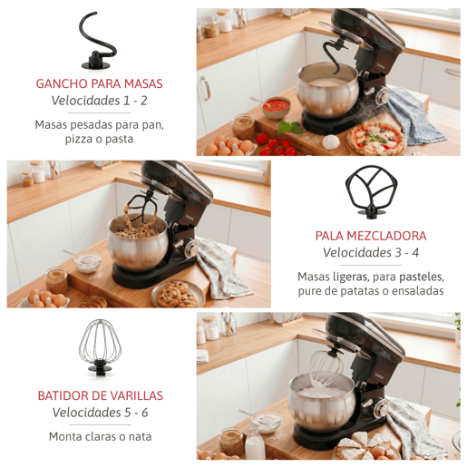 Briebe KM1164B Batedeira Planetária com Taça Profissional, 5L, 6 Velocidades,Tela tátil LED + Balança de Cozinha, 1800, Preto