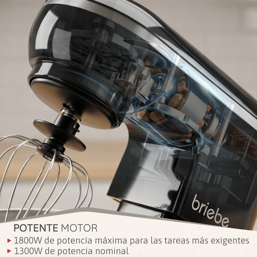 Briebe KM1164B Batedeira Planetária com Taça Profissional, 5L, 6 Velocidades,Tela tátil LED + Balança de Cozinha, 1800, Preto