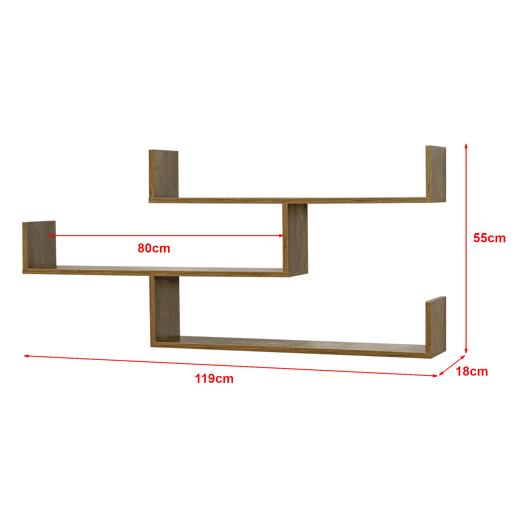 Estante de parede Grimstad 3 níveis até 14 kg - aglomerado 119 x 18 x 55 cm - efeito madeira escura en.casa