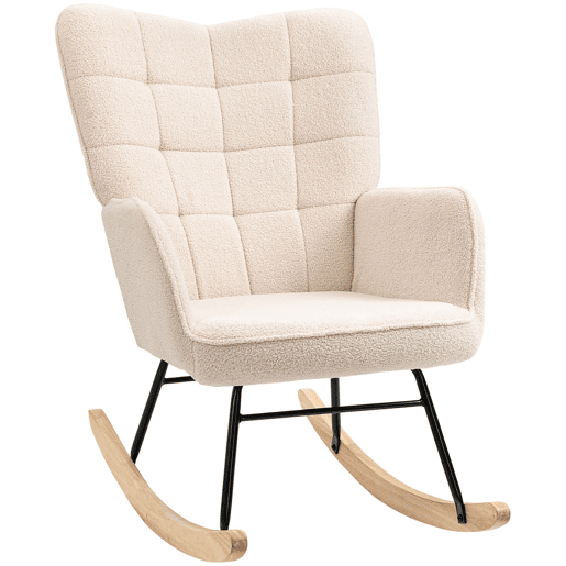 HOMCOM Poltrona Baloiço Poltrona de Sala de Estar Oscilação de 40° com Pés de Madeira de Faia e Estrutura de Aço para Dormitório Carga Máxima 120 kg 71x98x101 cm Bege