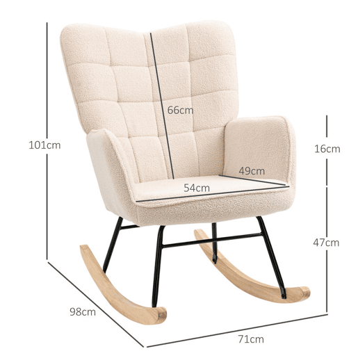 HOMCOM Poltrona Baloiço Poltrona de Sala de Estar Oscilação de 40° com Pés de Madeira de Faia e Estrutura de Aço para Dormitório Carga Máxima 120 kg 71x98x101 cm Bege