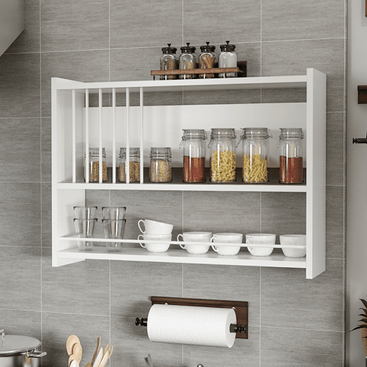 Estante de parede para cozinha Helsingør Aglomerado 60 x 84 x 20 cm Branco en.casa