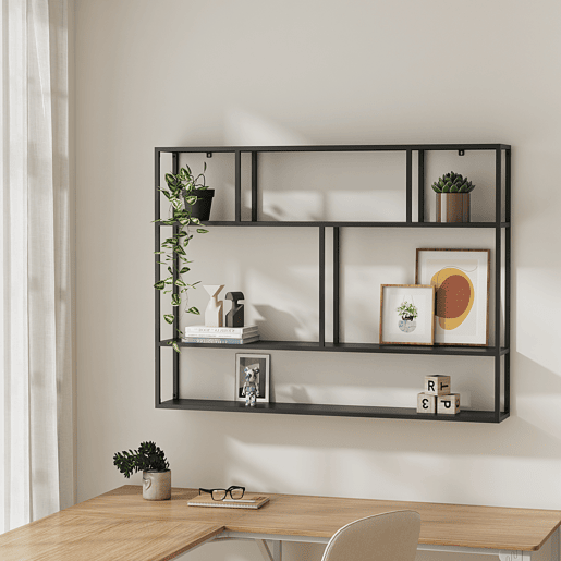 Estante de parede Jämijärvi com 6 compartimentos abertos em aço 90 x 120 x 18 cm - Preto mate en.casa