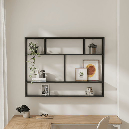 Estante de parede Jämijärvi com 6 compartimentos abertos em aço 90 x 120 x 18 cm - Preto mate en.casa