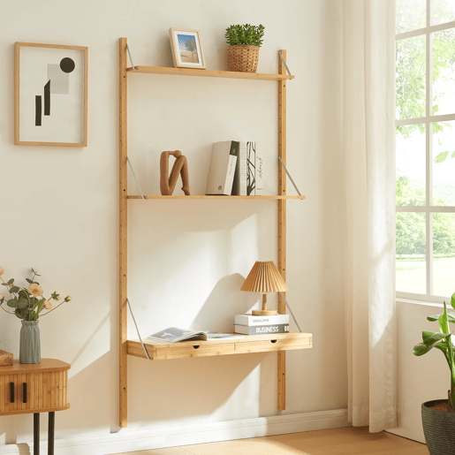 Estante de parede Tingvoll com 2 prateleiras + 2 gavetas - Bambu en.casa Estante de parede Tingvoll com 2 prateleiras + 2 gavetas - Bambu en.casa
