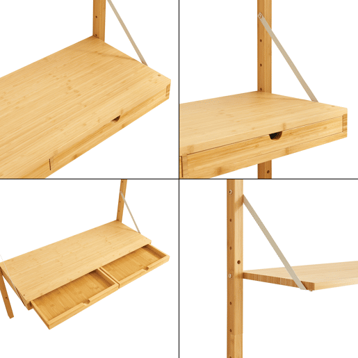 Estante de parede Tingvoll com 2 prateleiras + 2 gavetas - Bambu en.casa Estante de parede Tingvoll com 2 prateleiras + 2 gavetas - Bambu en.casa