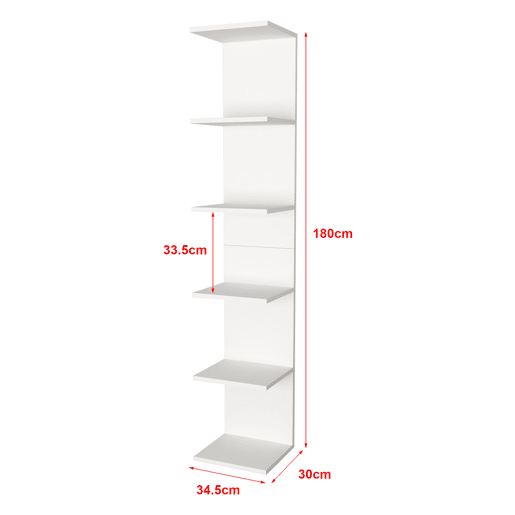 Estante de parede Surahammar 6 níveis em aglomerado de madeira 180 x 35 x 32 cm - branco en.casa