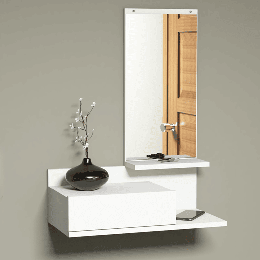 Hall de entrada Gundsø - Prateleira com espelho em aglomerado 80 x 60 x 30 cm branco en.casa