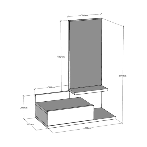 Hall de entrada Gundsø - Prateleira com espelho em aglomerado 80 x 60 x 30 cm branco en.casa