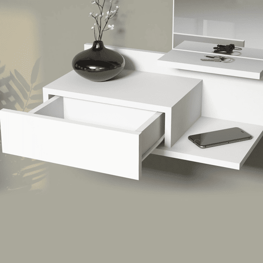 Hall de entrada Gundsø - Prateleira com espelho em aglomerado 80 x 60 x 30 cm branco en.casa