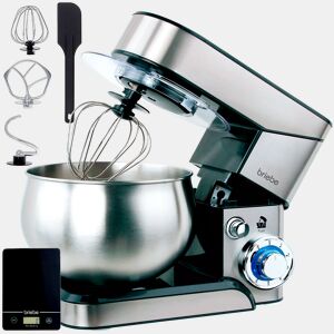 Briebe KM1114B Batedeira Planetária com Taça Profissional, Robô de Cozinha, 5L, 6 Velocidades + Balança de Cozinha, 1800, Aço inoxidável