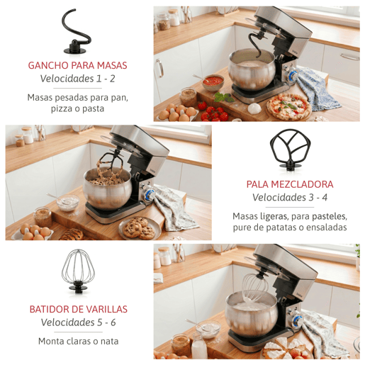 Briebe KM1114B Batedeira Planetária com Taça Profissional, Robô de Cozinha, 5L, 6 Velocidades + Balança de Cozinha, 1800, Aço inoxidável