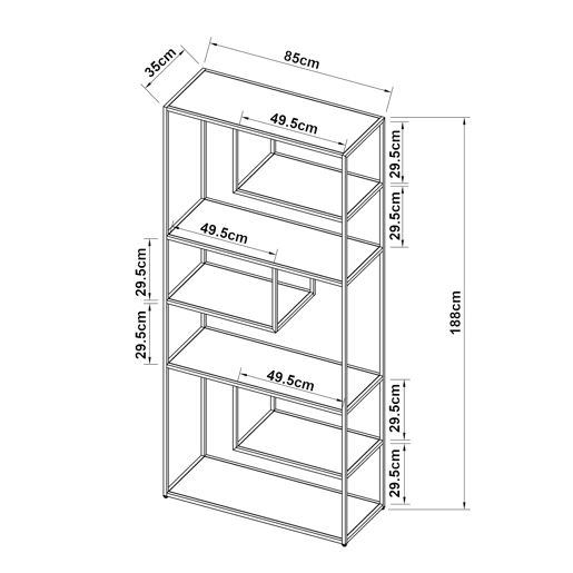 Estante de chão Vehmaa com 6 compartimentos abertos em aço de design industrial 188 x 85 x 35 cm - Preto en.casa