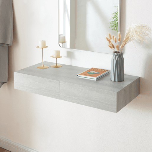 Estante de parede Karstula com 2 gavetas MDF revestido a PVC 80 x 35 x 12 cm - Efeito betão en.casa