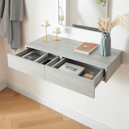 Estante de parede Karstula com 2 gavetas MDF revestido a PVC 80 x 35 x 12 cm - Efeito betão en.casa