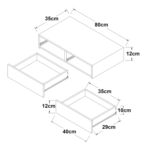 Estante de parede Karstula com 2 gavetas MDF revestido a PVC 80 x 35 x 12 cm - Efeito betão en.casa