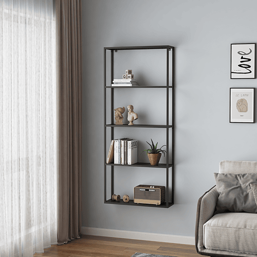 Estante de parede Jämijärvi com 4 compartimentos abertos em aço 140 x 60 x 18 cm - Preto mate en.casa