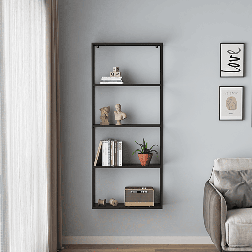 Estante de parede Jämijärvi com 4 compartimentos abertos em aço 140 x 60 x 18 cm - Preto mate en.casa