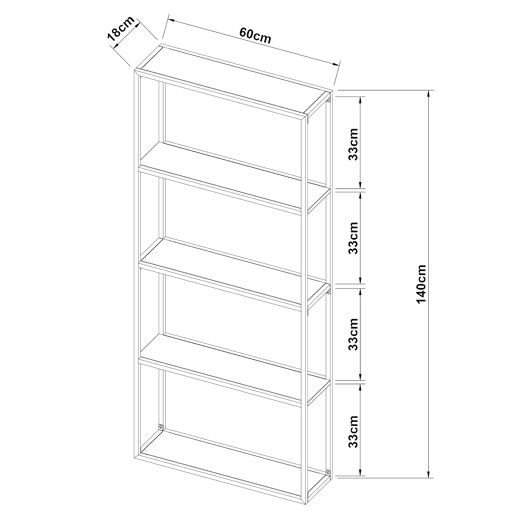 Estante de parede Jämijärvi com 4 compartimentos abertos em aço 140 x 60 x 18 cm - Preto mate en.casa
