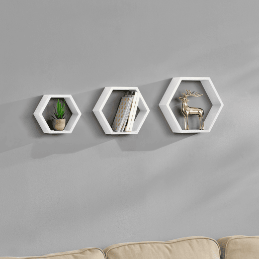Estante de parede elegante de 3 peças de design retro em branco mate (3 tamanhos diferentes) en.casa