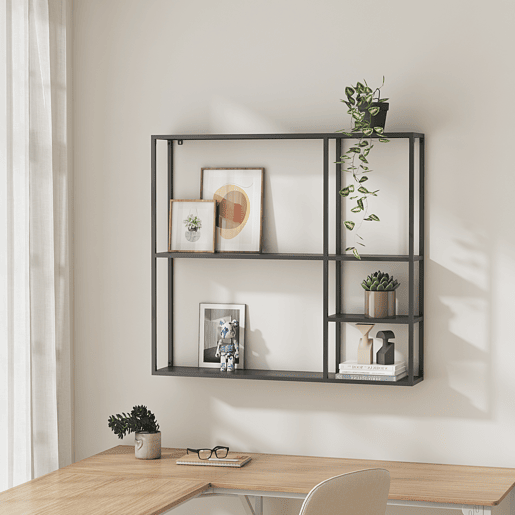 Estante de parede Jämijärvi com 5 compartimentos abertos em aço 90 x 100 x 18 cm - Preto mate en.casa