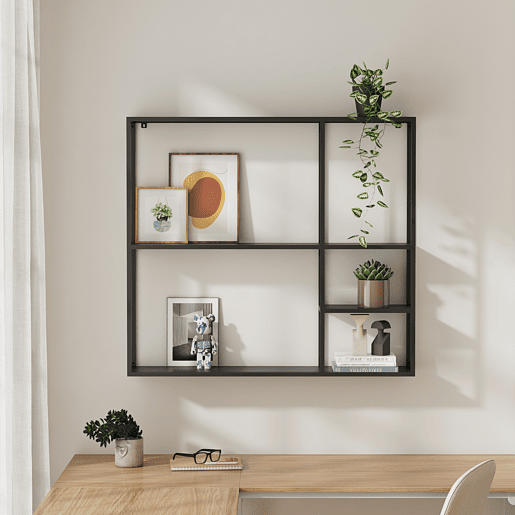 Estante de parede Jämijärvi com 5 compartimentos abertos em aço 90 x 100 x 18 cm - Preto mate en.casa