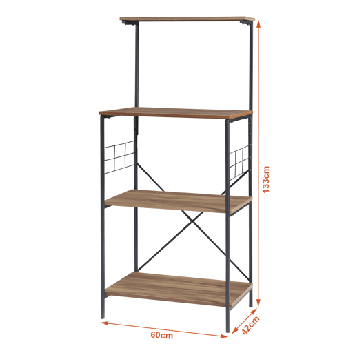 Estante de cozinha Billund 4 prateleiras metalaglomerado 133x60x42cm efeito pretonoz en.casa